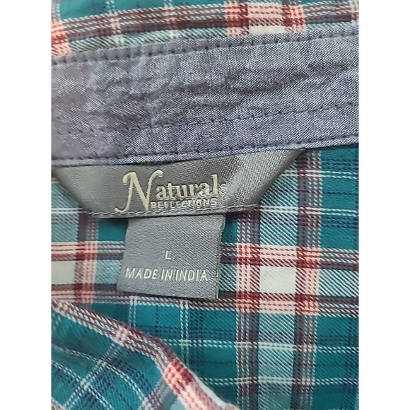 Natural Reflections Shirt Womens L Green Plaid Long Roll Tab Sleeve Button Up - Picture 6 of 10